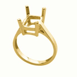 BAGUE SOLITAIRE POUR PIERRE RECTANGLE 4 GRIFFES OR JAUNE 750ème